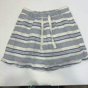 J. Crew Linen Cotton A-Line short skirt in Blue White Striped pattern. Women’s 6